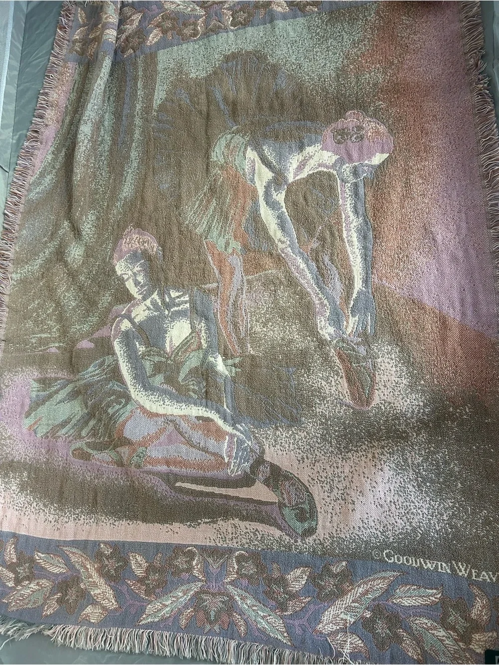 Goodwin Weavers Ballerina Tapestry Throw Blanket 100% Cotton No Stains Vintage